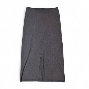 Hem & Thread Gray Ribbed Knit Midi Skirt with Slit Women's Size L‎